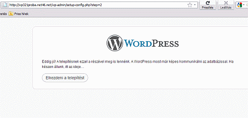 WordPress telepítés - megfelelő adatok a konfigurációs fájlnak
